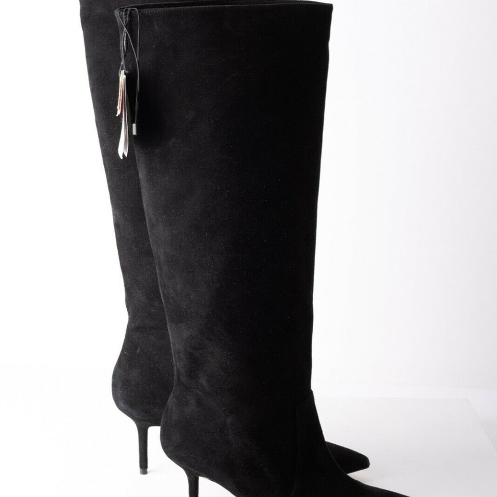 Zara Womens Black Suede Knee High Heeled Boots 10 - Picture 7 of 8